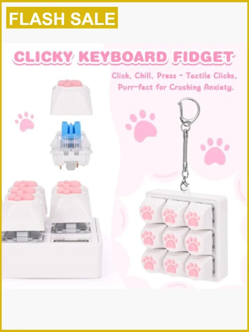 Cat Paw Keyboard Fidget Toy Stress Relief Keychain